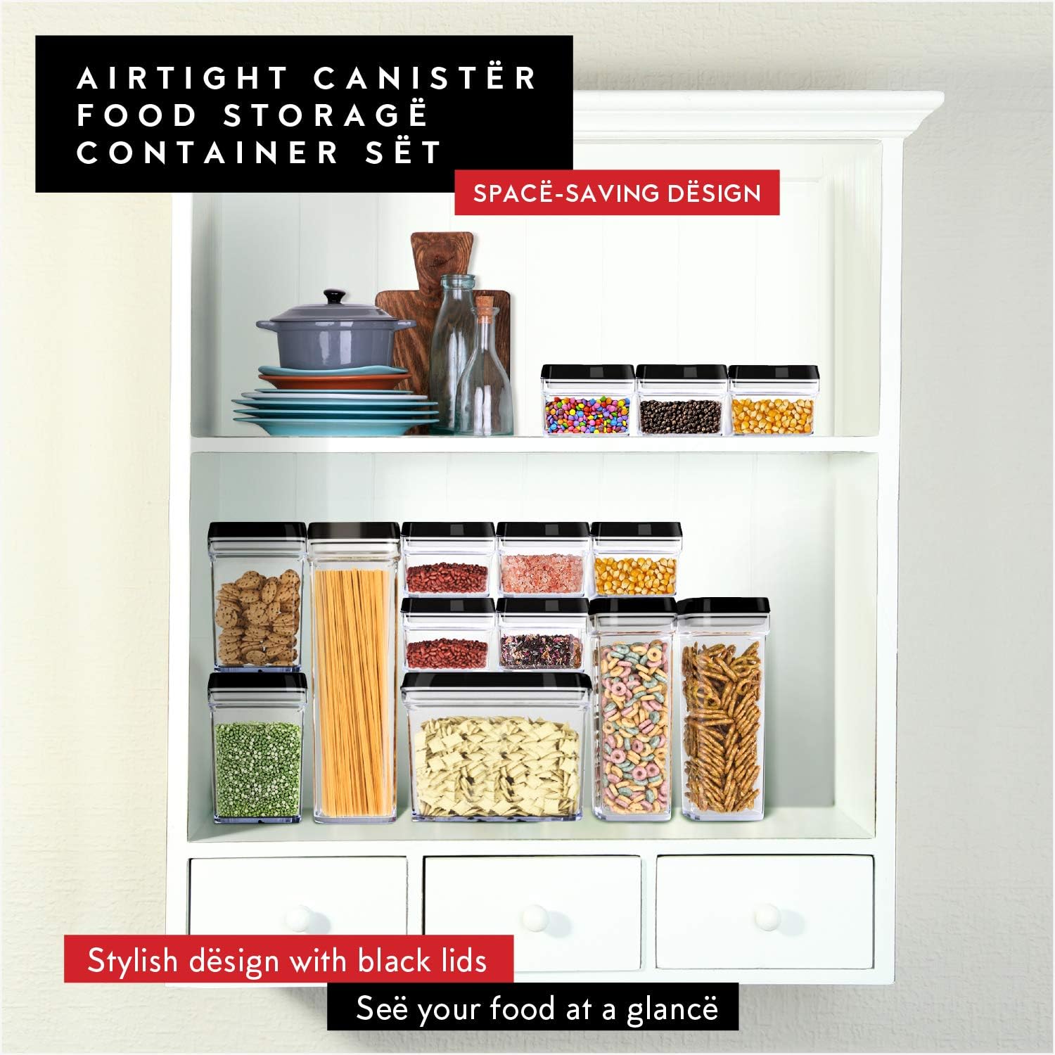 DWËLLZA KITCHEN Set of 6 Mini Airtight Food Storage Containers with Lids - Clear Plastic Small Pantry Containers for Spices